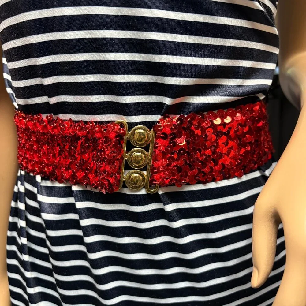 Two Women Glitter Sequin Belts Stretchy Sparkly Cinch Belt Disco Party Costume